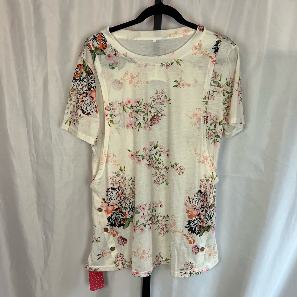 PatPat Floral Print Short Sleeve Nursing Top, size XL NWT